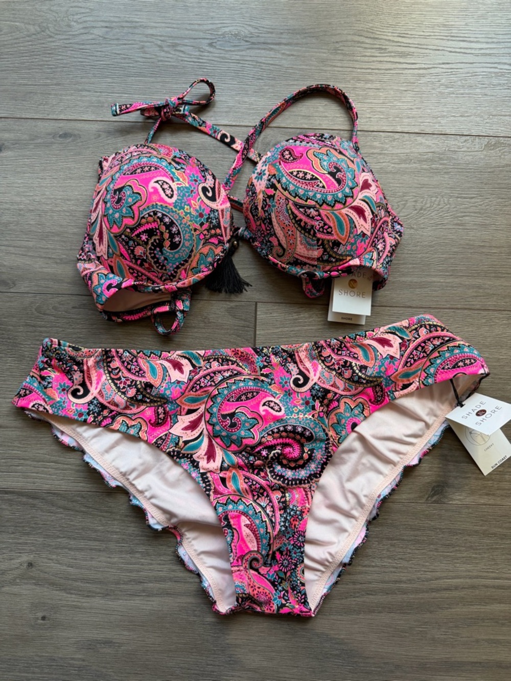 SHADE & SHORE Pink Paisley Underwire Bikini Set Top 36C/Bottom XL